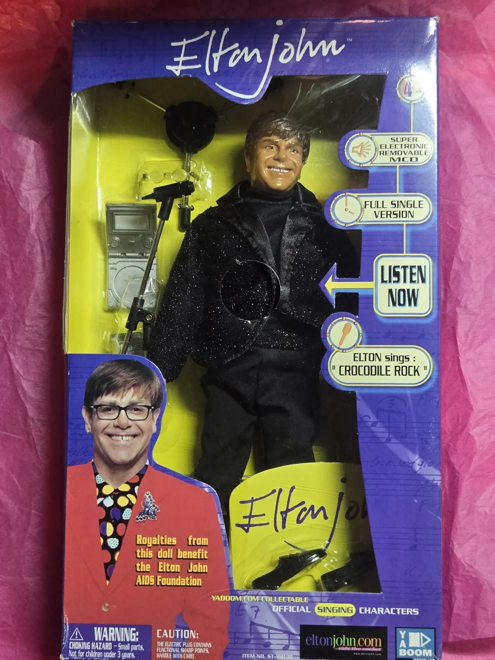 Vintage 1999 Elton John Yaboom Singing Doll Black Sparkle Rocket Man Outfit NIB